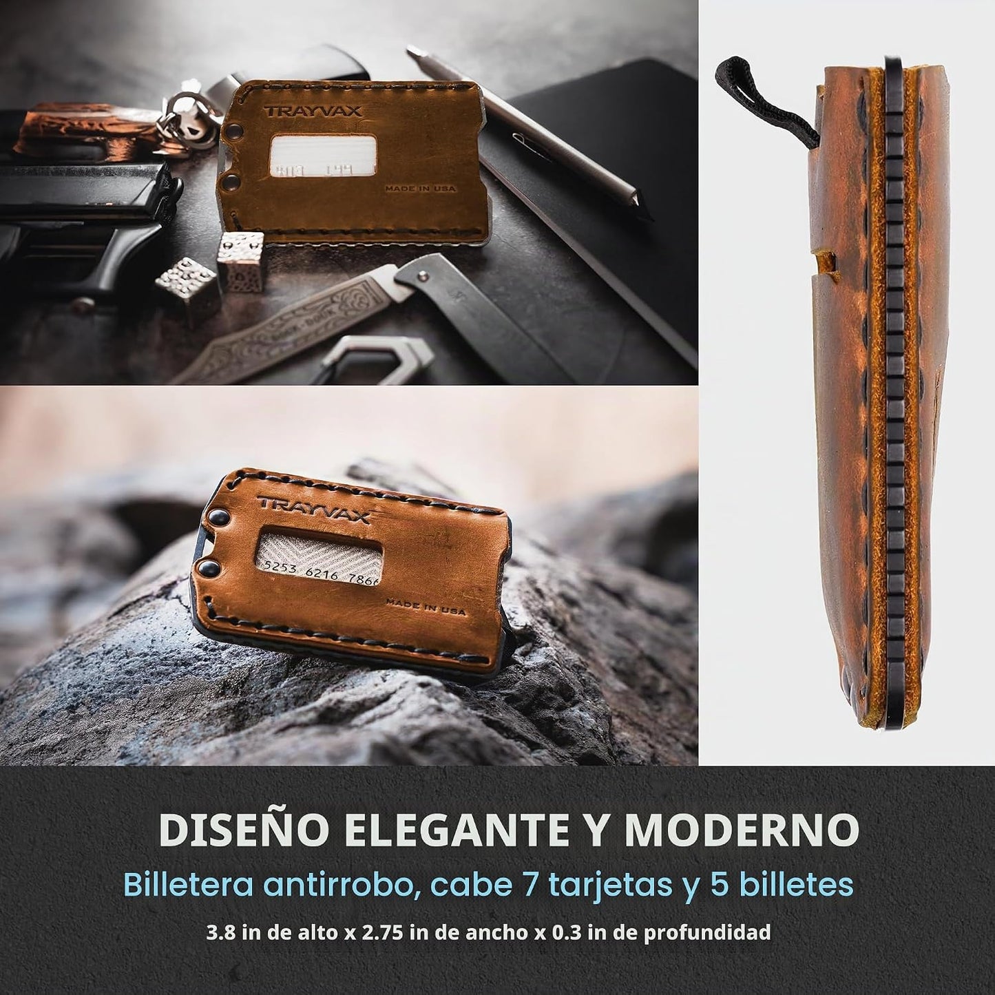 Trayvax Ascent - Cartera con bolsillo frontal RFID para dinero y ta...