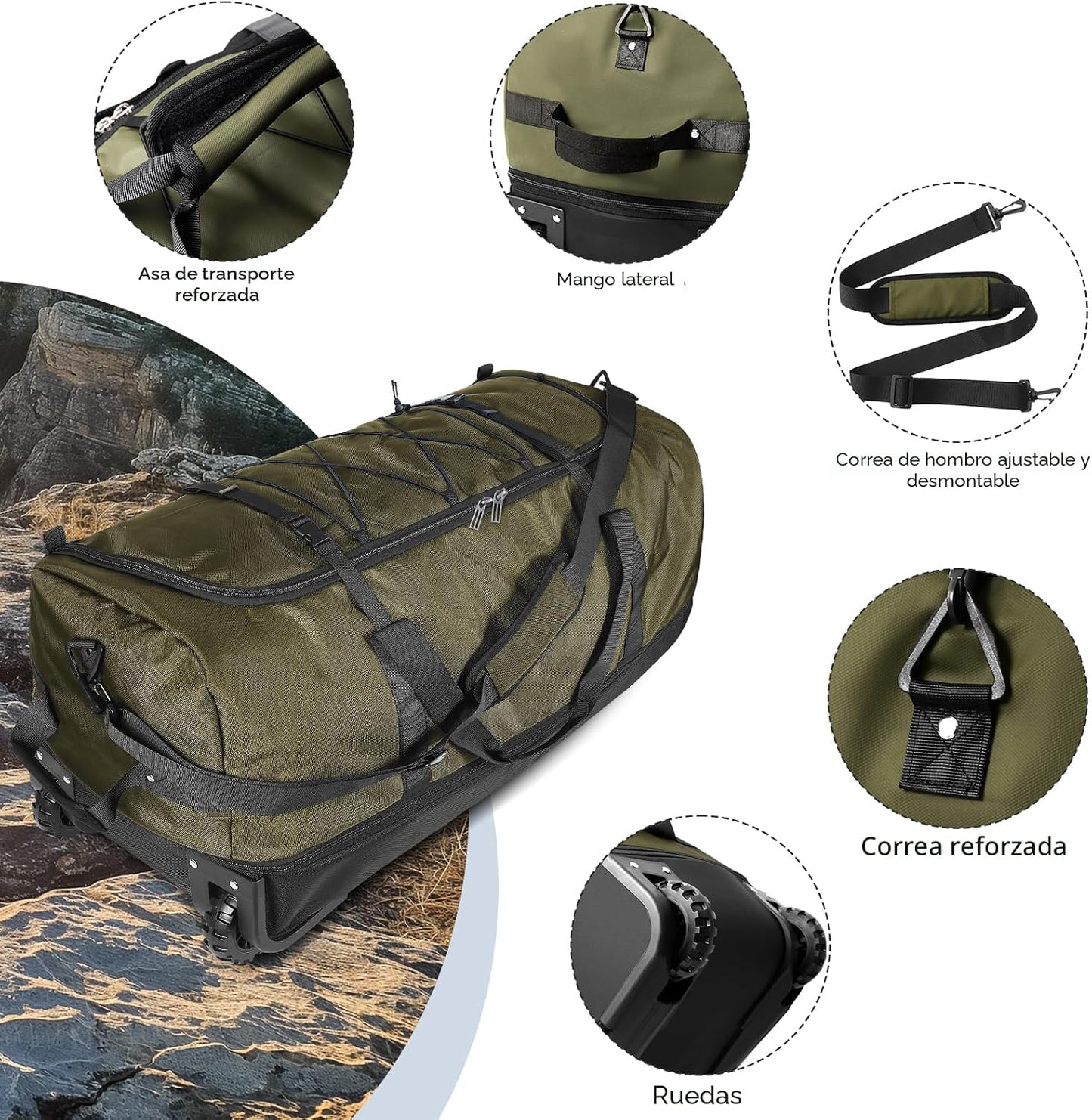 Vrtisa Bolsa de lona plegable Oxford con lados suaves y 2 ruedas re...