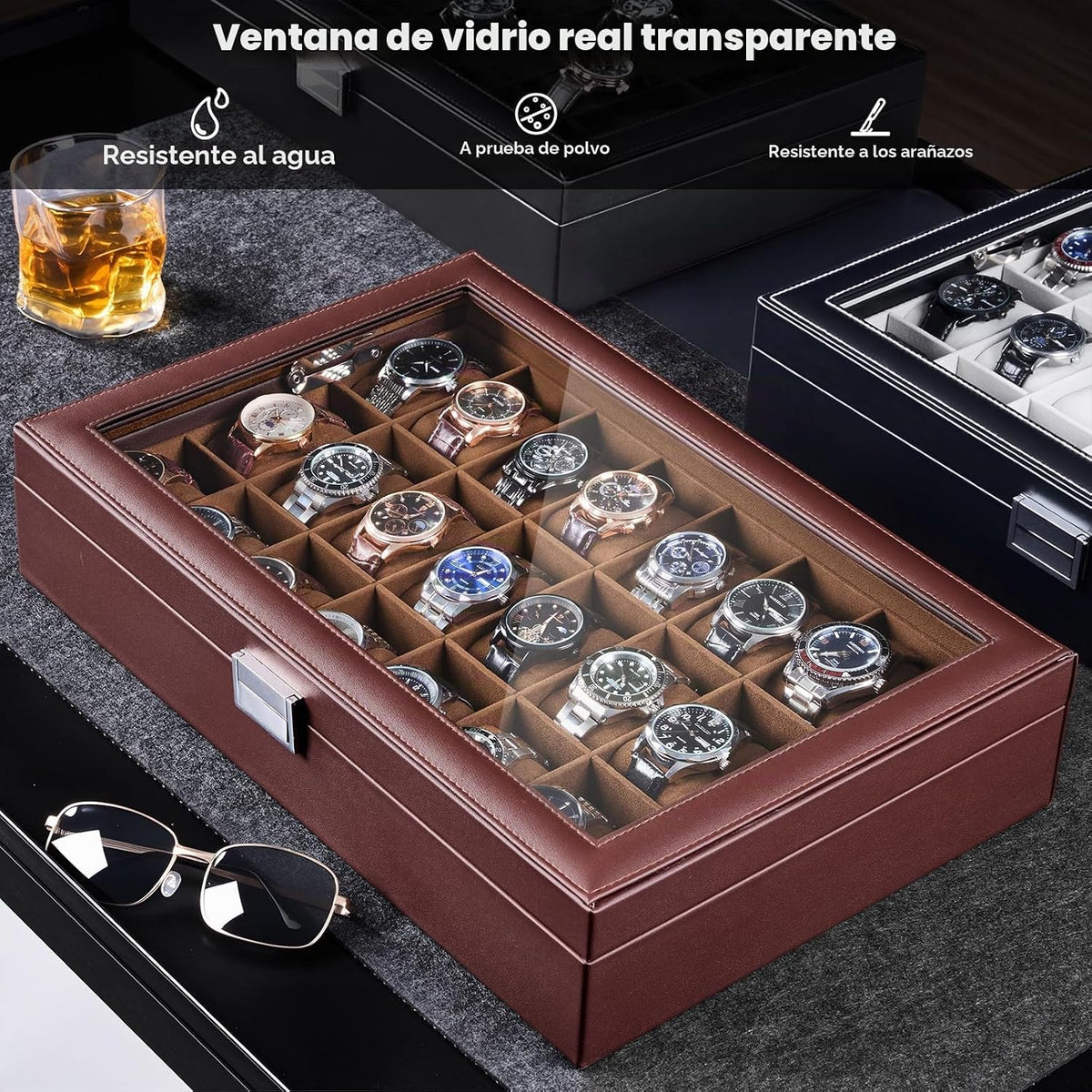 ProCase Caja de reloj para hombre, vitrina de 24 ranuras con tapa d...