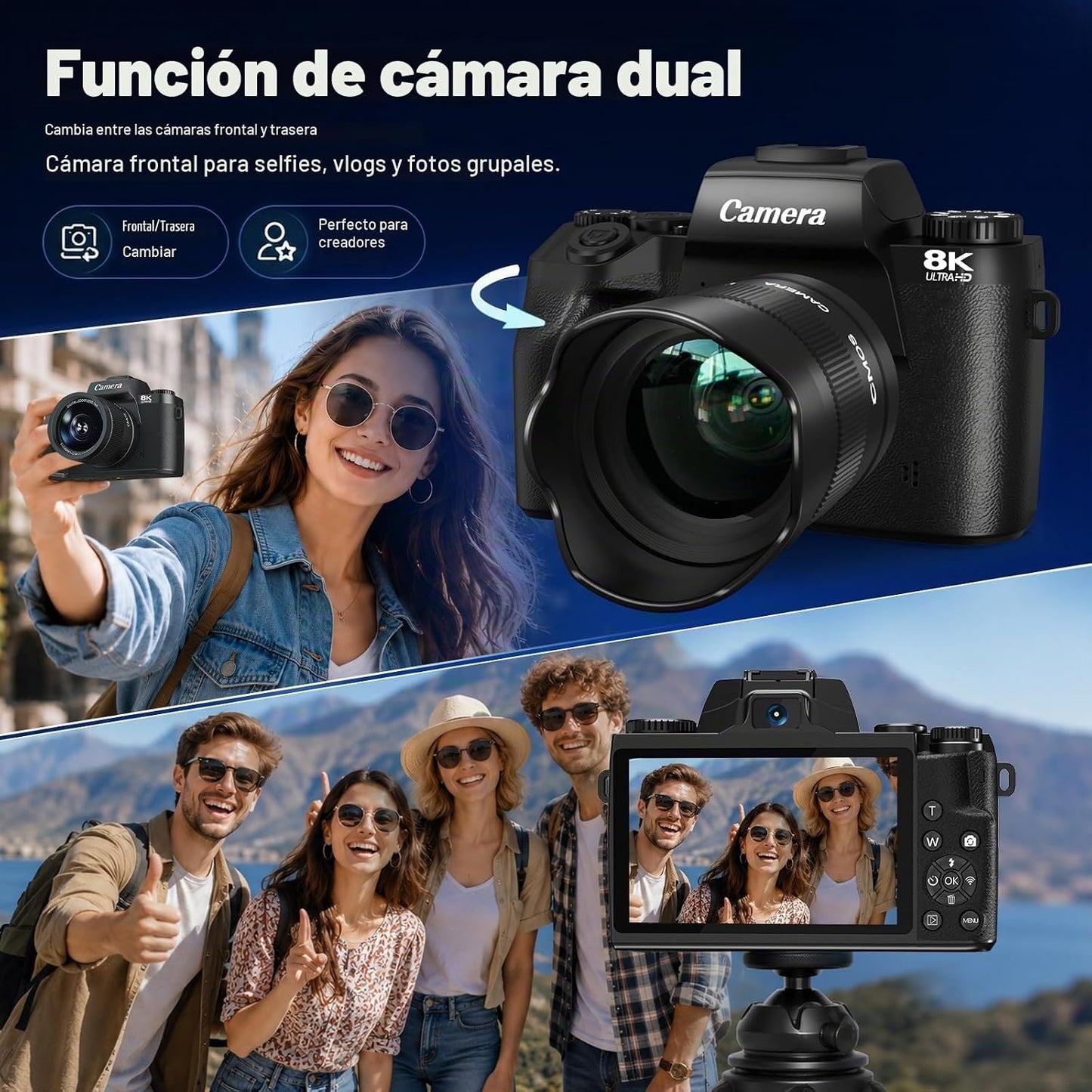 Cámaras digitales 8K para fotografía, cámara de vlogging de 64MP pa...