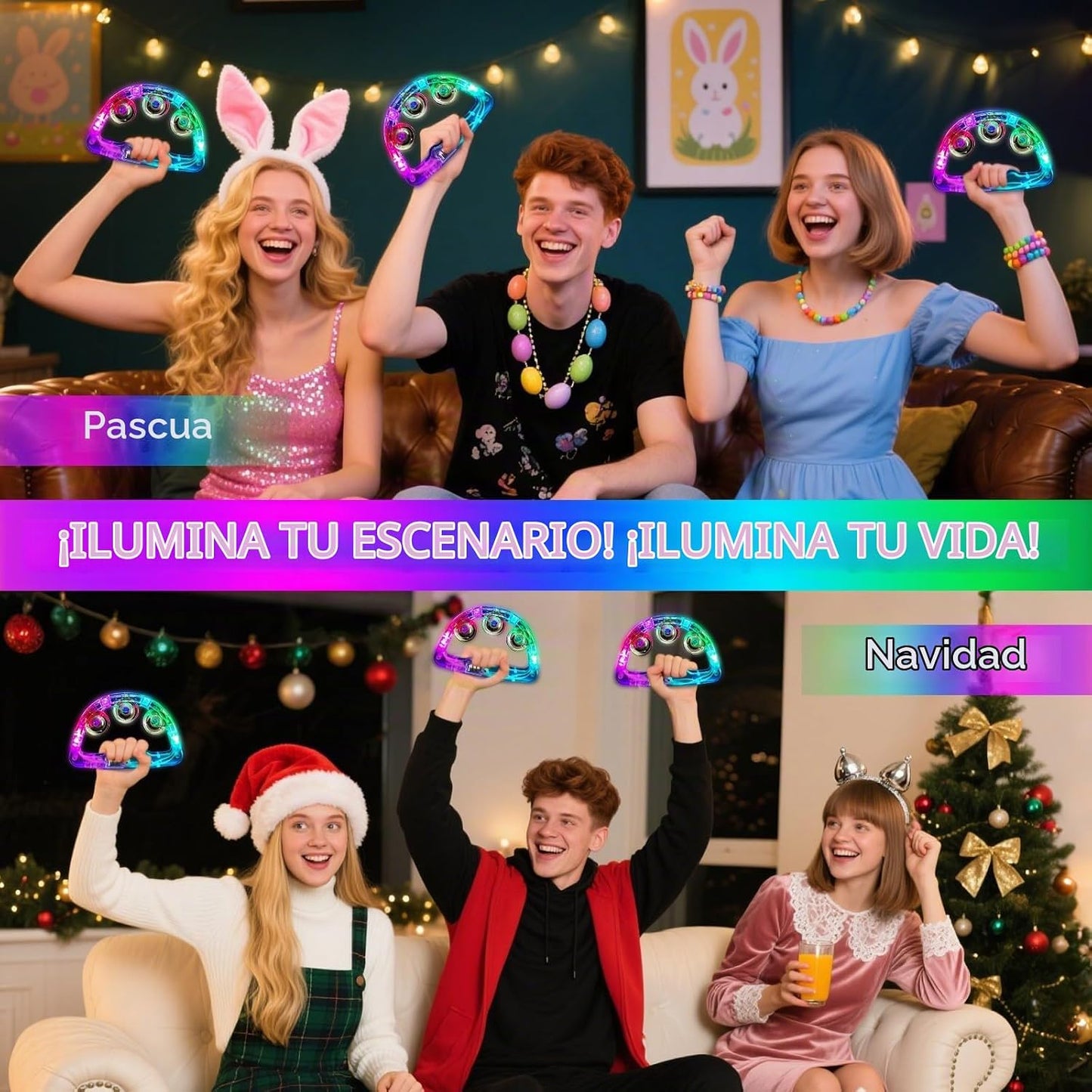 Panderetas musicales con luz LED: pandereta intermitente de mano qu...