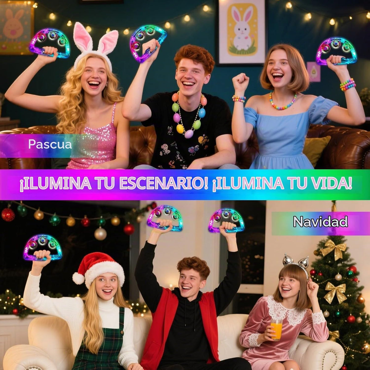 Panderetas musicales con luz LED: pandereta intermitente de mano qu...