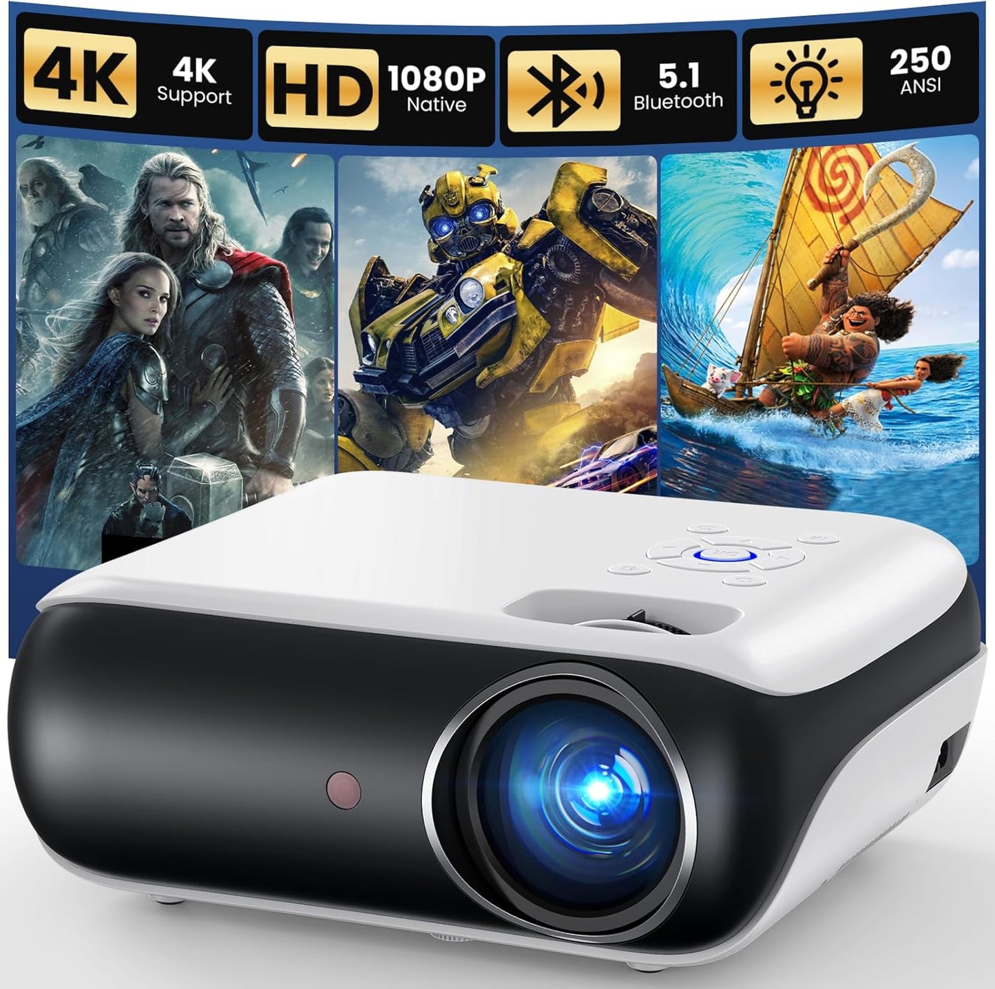 HAPPRUN Proyector inteligente para exteriores Native 1080P estándar...
