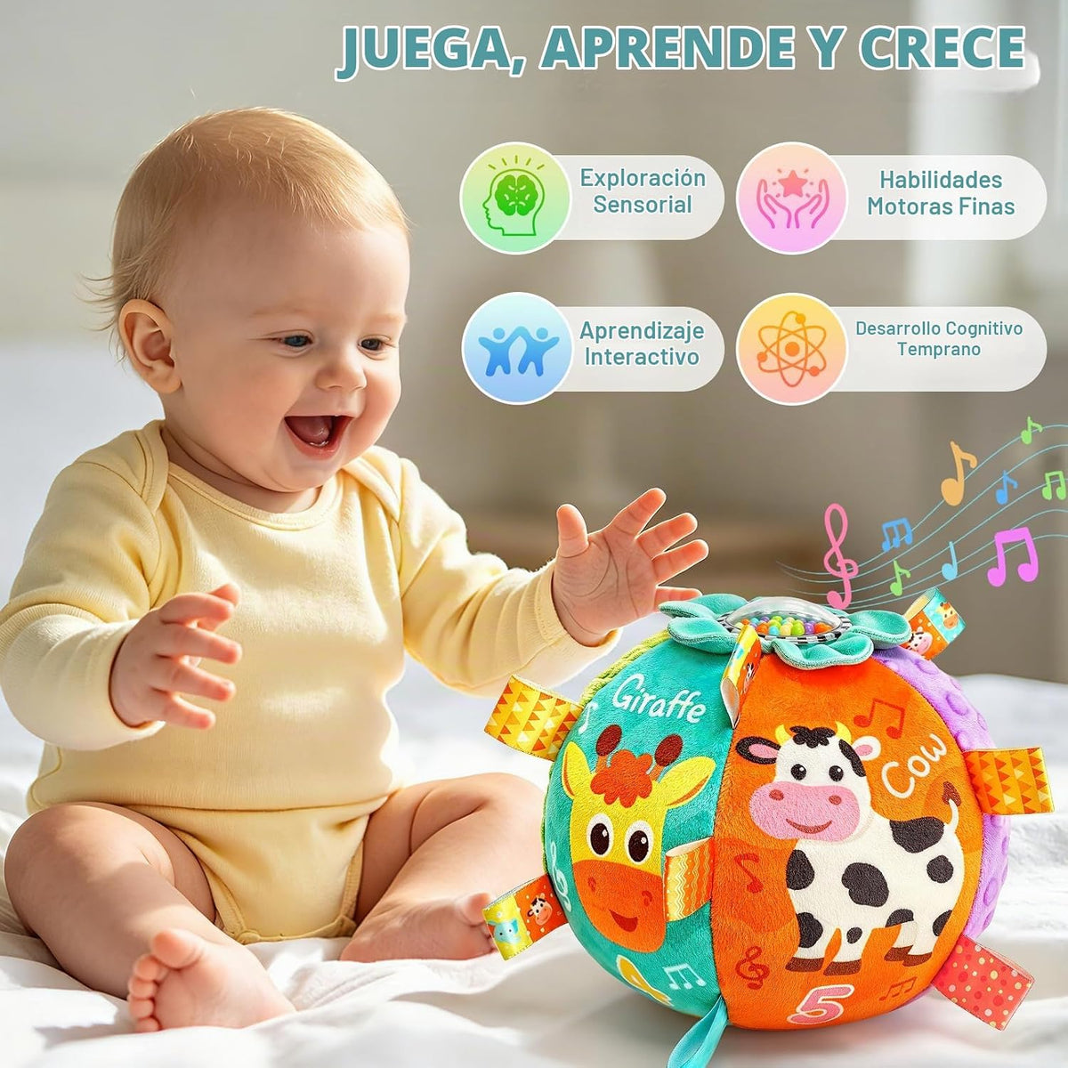 Juguete musical con pelota para gatear para bebés de 0 a 6 meses, d...