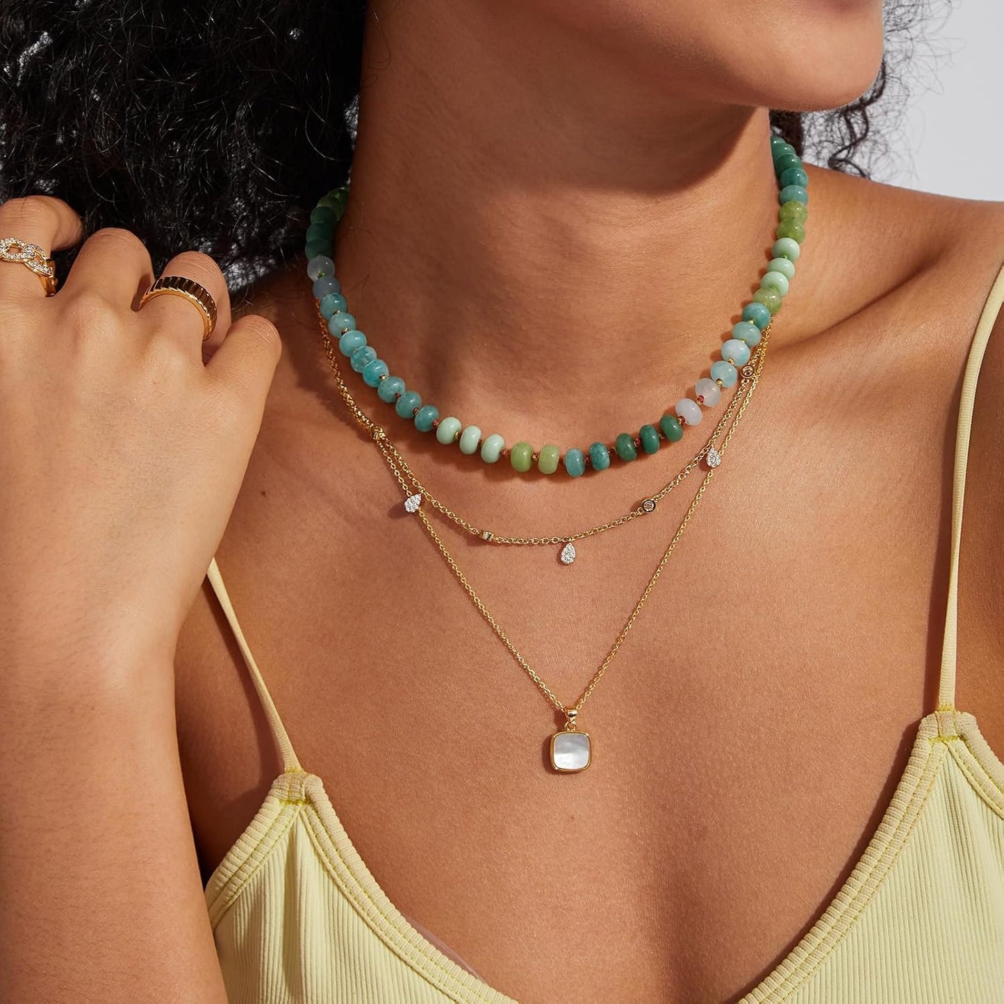 KissYan Collar de piedras preciosas con cuentas para mujer, gargant...
