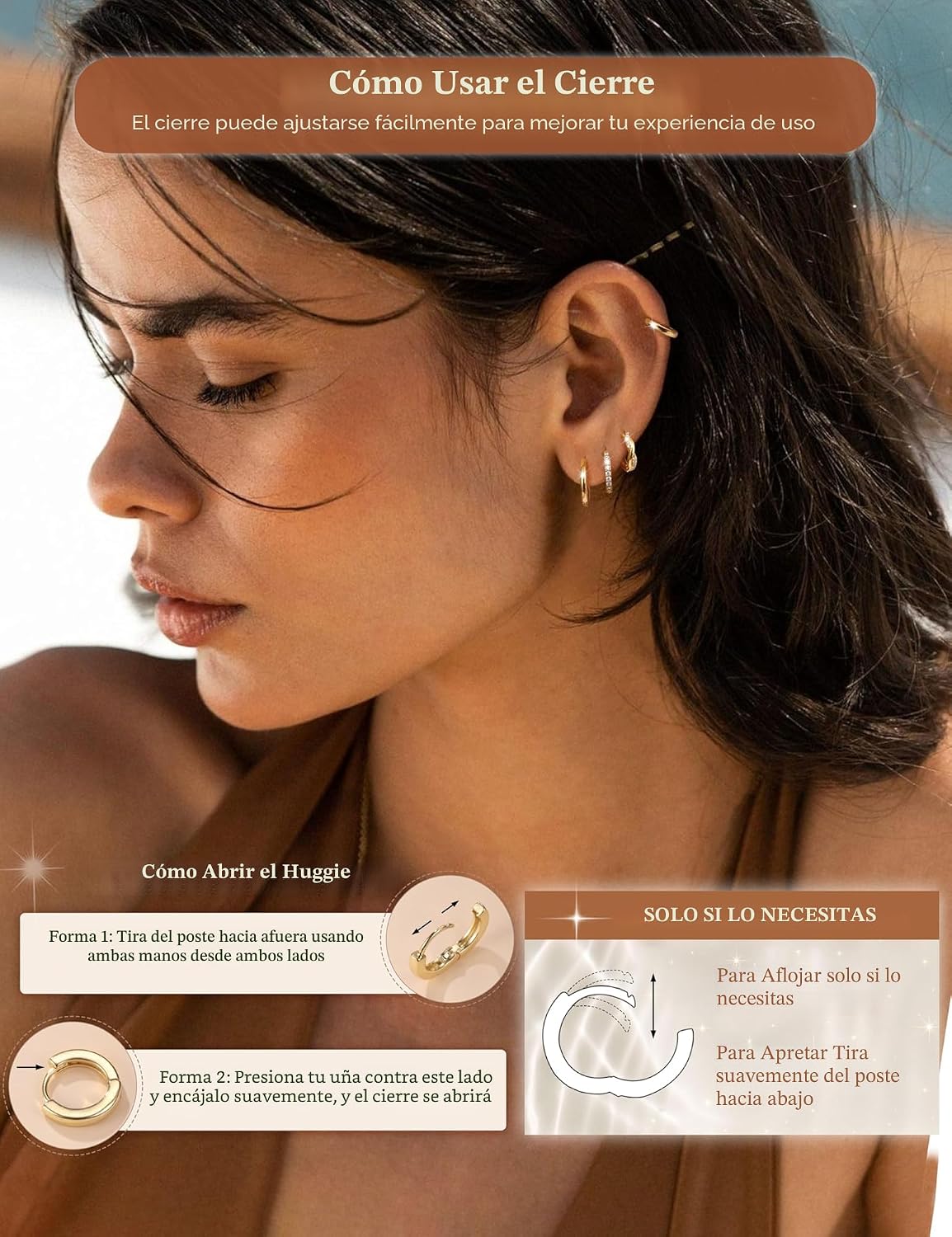 Jstyle Aretes de aro pequeños de oro para mujer, chapados en oro de...