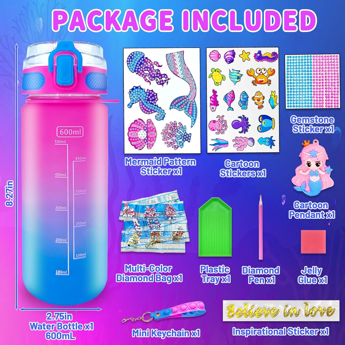 EDsportshouse Kits para decorar tu propia botella de agua para niña...