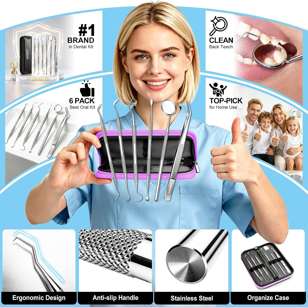 G.CATACC Herramientas dentales, juego de herramientas de higiene pa...