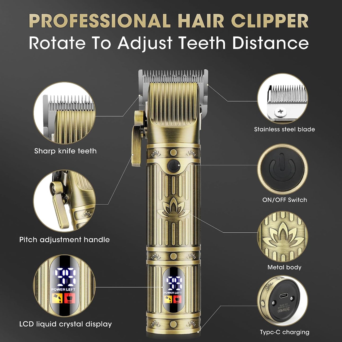 QREEYX Cortadora de pelo profesional para hombres, recortadora de b...