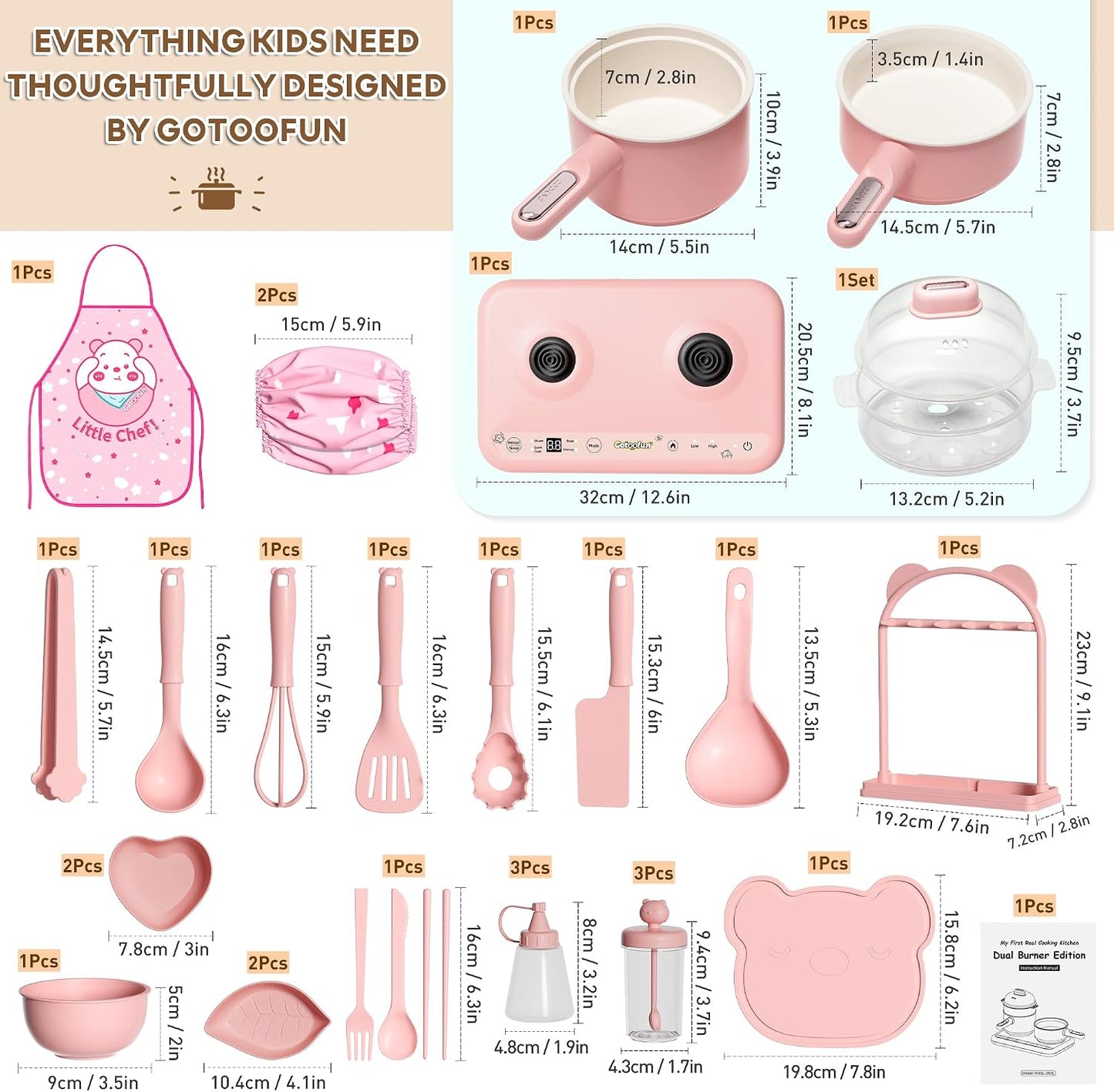 Gotoofun Juegos de cocina para niños, juego de cocina eléctrico dob...