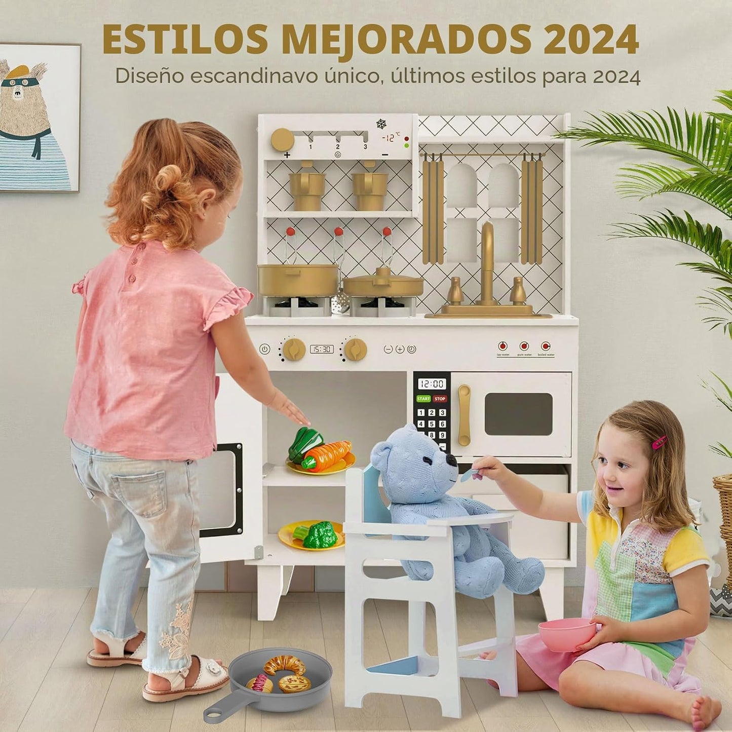 BIERUM Juego de cocina con luces y sonidos realistas, juego de coci...