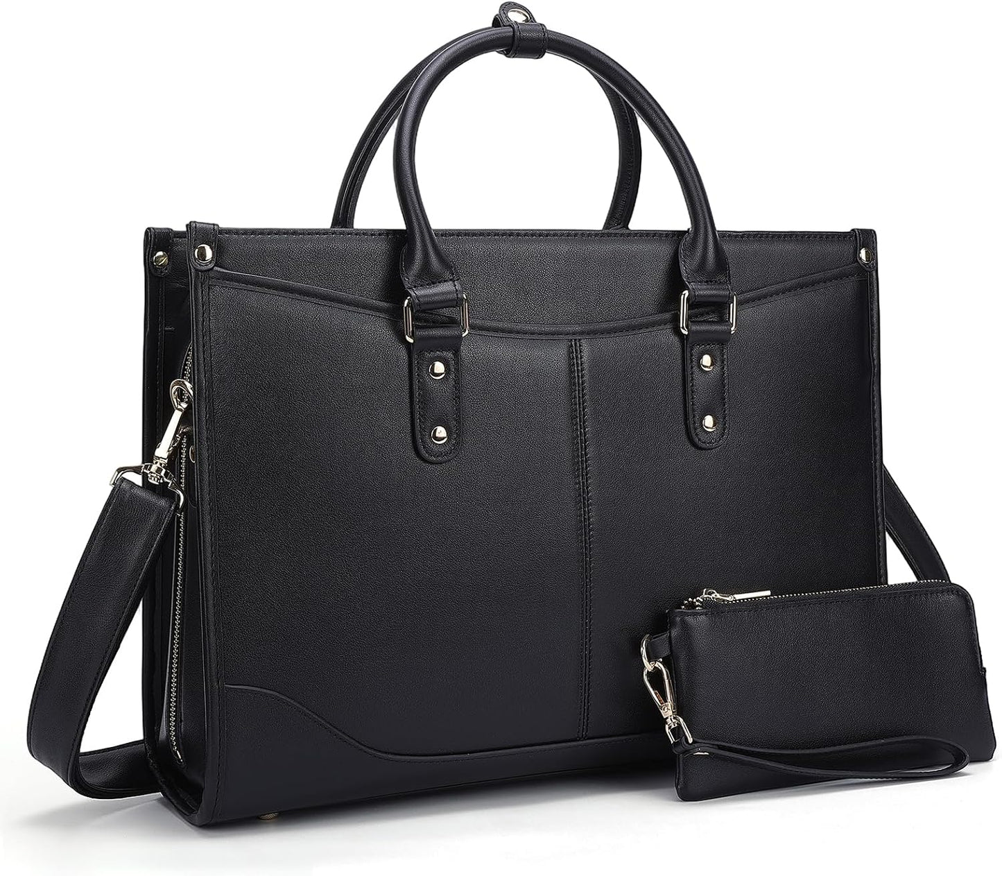 Masa Kawa Bolso de mano de cuero negro para computadora portátil de...
