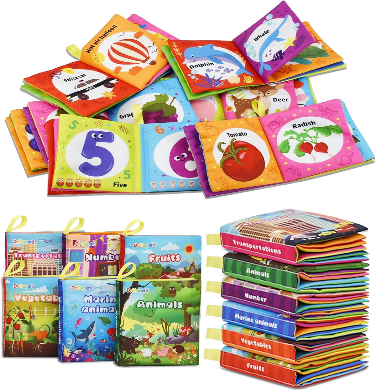 Dr.Rapeti Libros de Tela Suave Libros para Bebés Libros de Baño Paq...