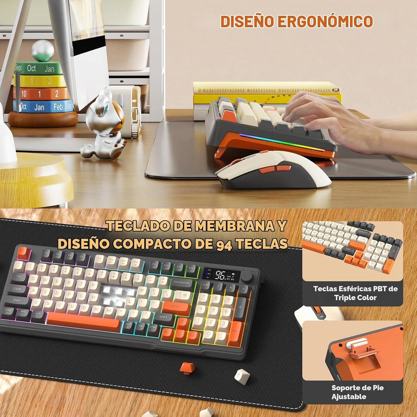 ZIYOU LANG T96 - Combo de teclado y mouse inalámbricos para juegos,...