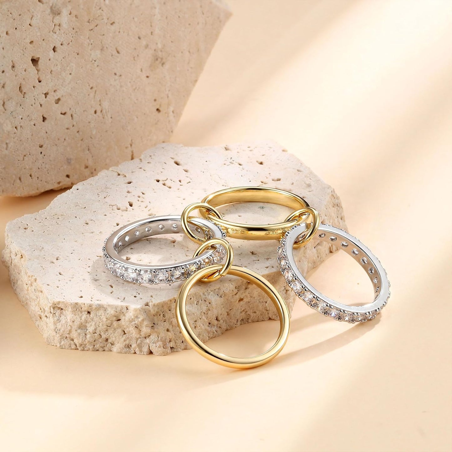 PATISORNA Anillos apilables de oro para mujer sin deslustre 18K Ani...
