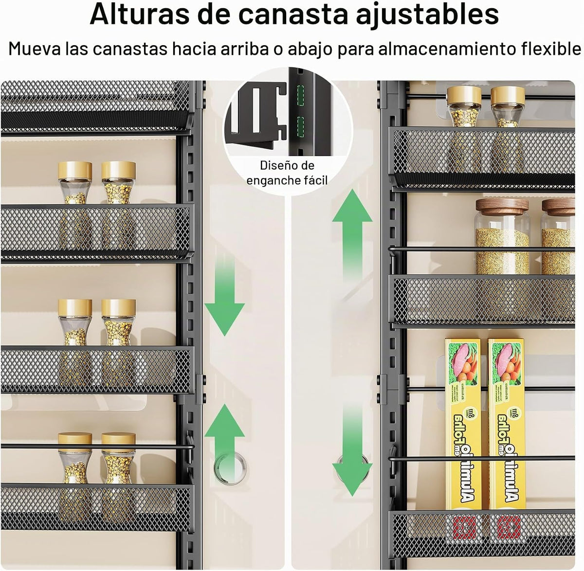Organizador de despensa sobre la puerta, estante ajustable de 8 niv...