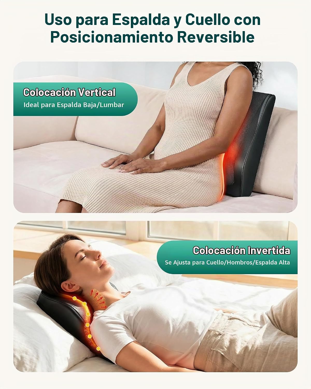 Snailax Masajeador de cuello y espalda con calor, almohada de masaj...