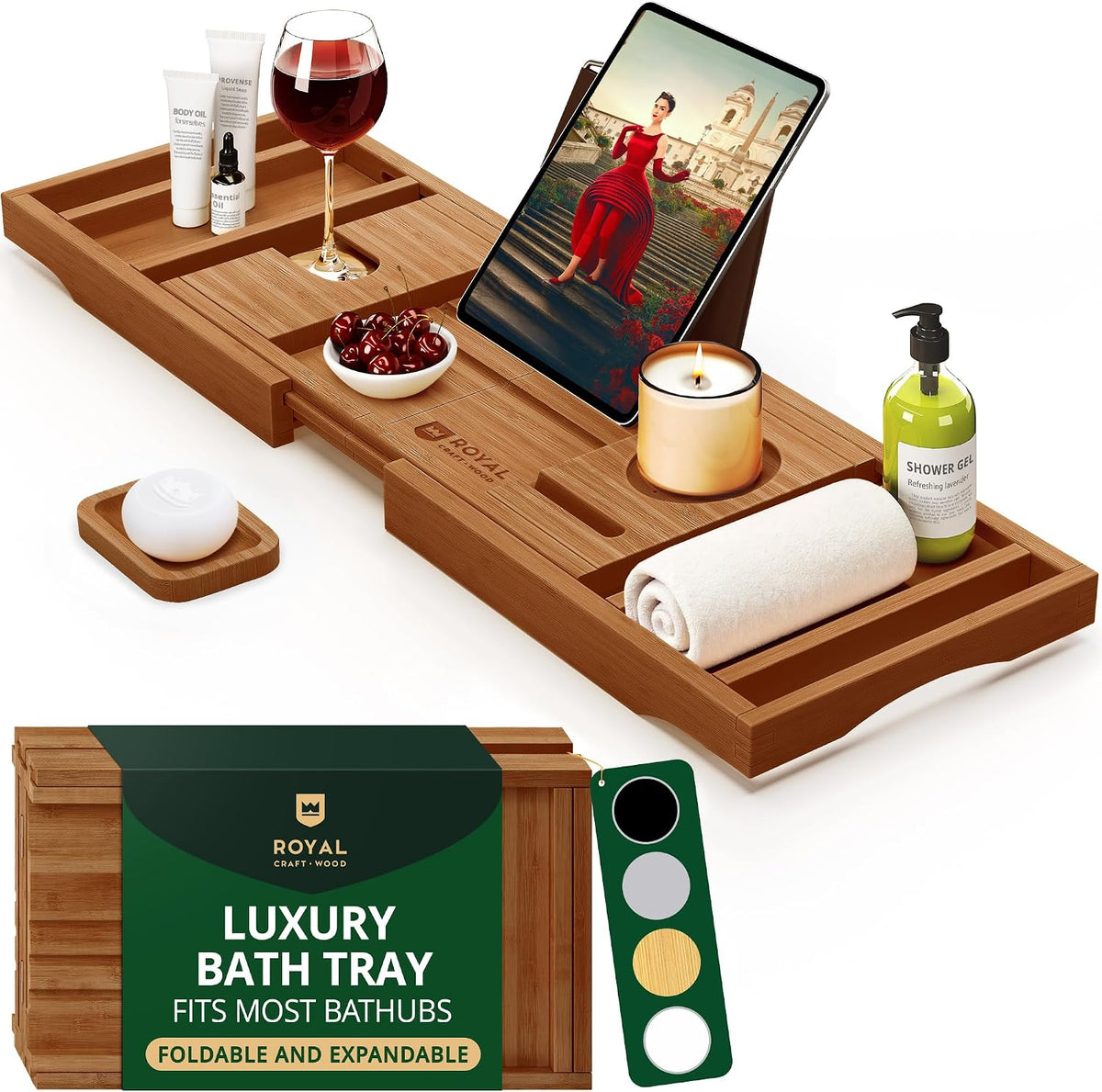 ROYAL CRAFT WOOD Bandeja de Bañera Plegable Premium - Bandeja de Ba...