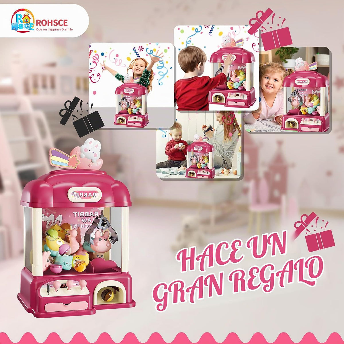 ROHSCE Máquina de garras para niños con juguetes en el interior, lu...