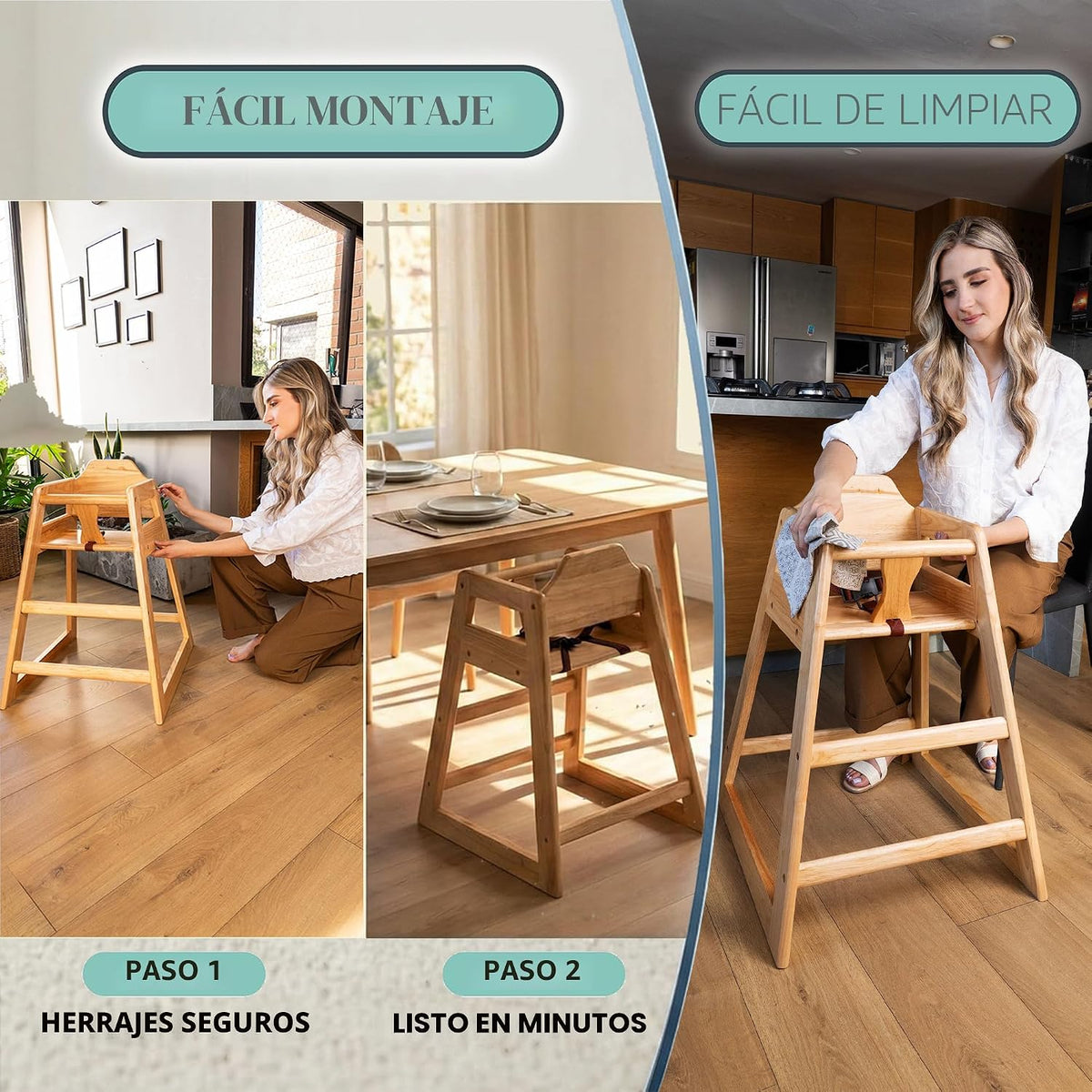 LA Baby Silla alta de madera \u2013 Trona de madera maciza estilo r...