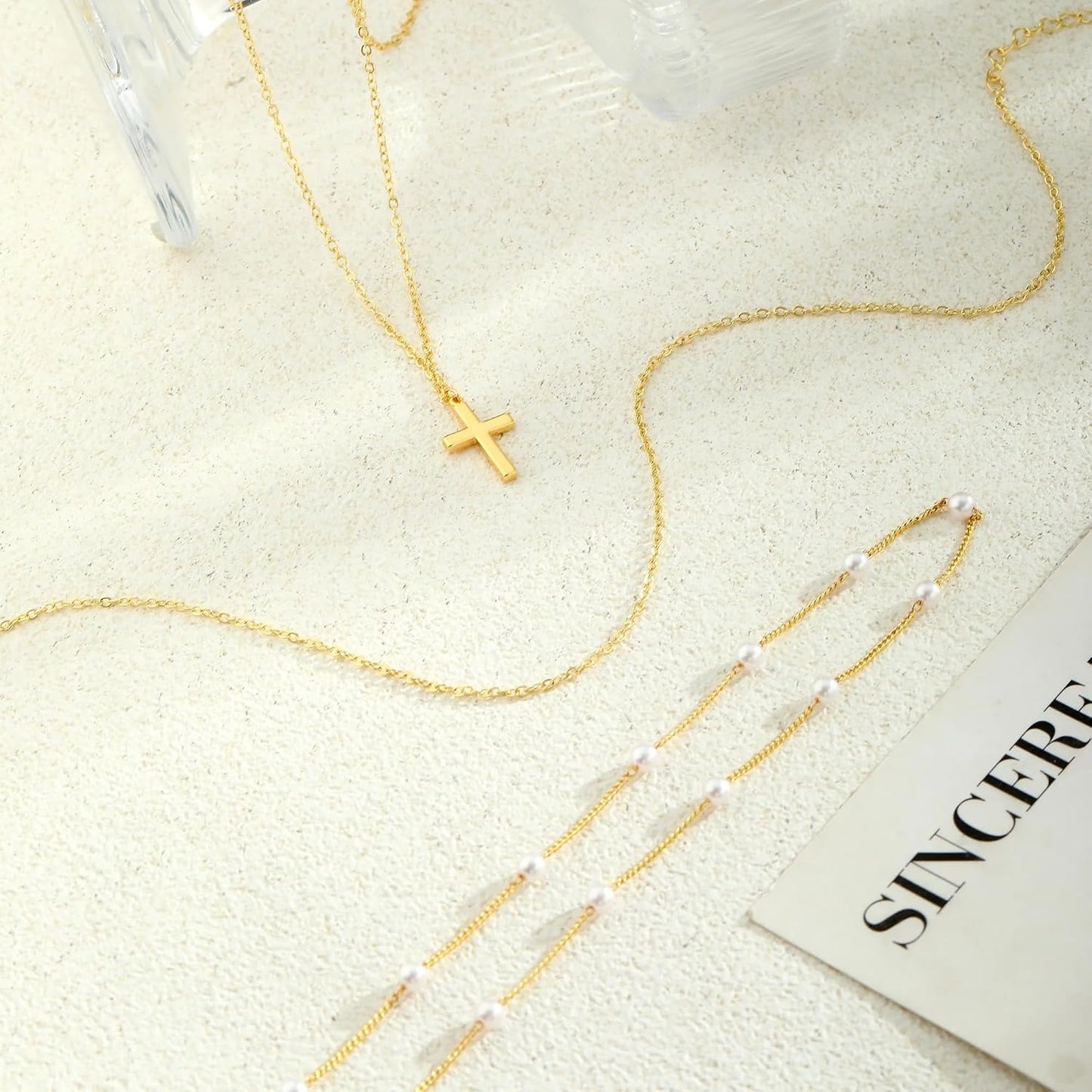Fesciory Collar de cruz para mujer, chapado en oro de 14 quilates,...