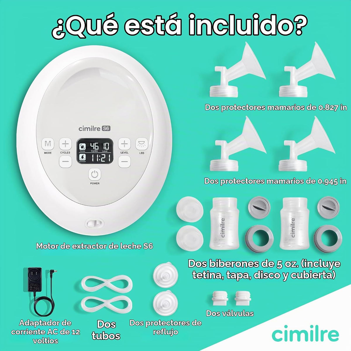 Cimilre Extractor de leche eléctrico doble ajustable S6 | Velocidad...