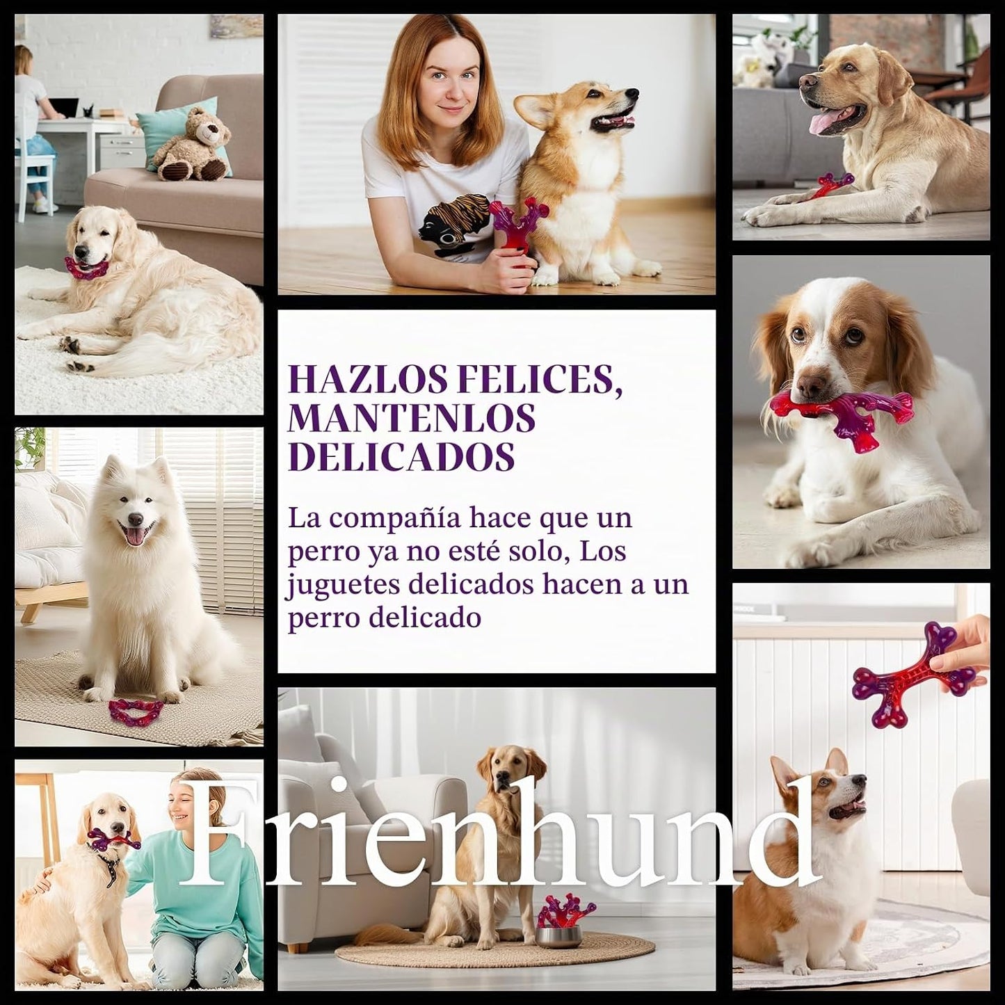 Frienhund Paquete de 3 huesos masticables indestructibles para perr...