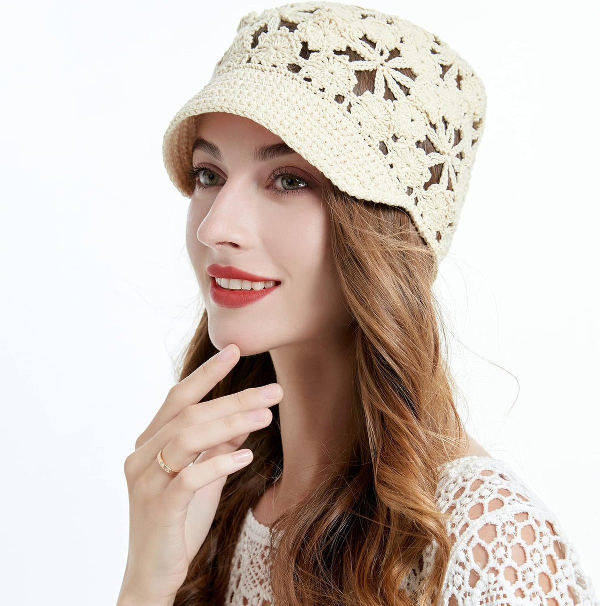 ZLYC Sombrero de ganchillo holgado de verano para mujer, gorra de c...