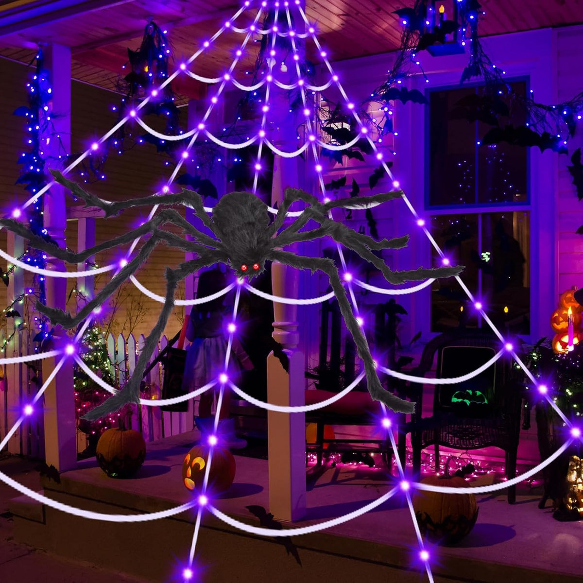 OCATO Decoraciones de Halloween Telarañas: luces de telaraña 135 lu...