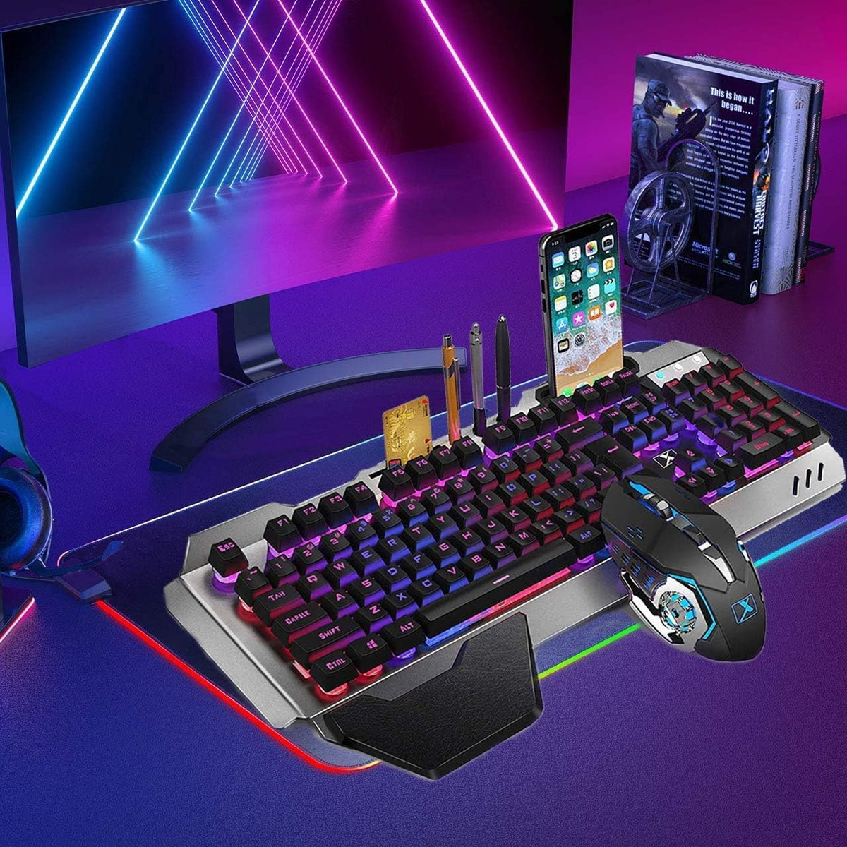Combo de teclado y mouse inalámbricos para juegos con retroiluminac...