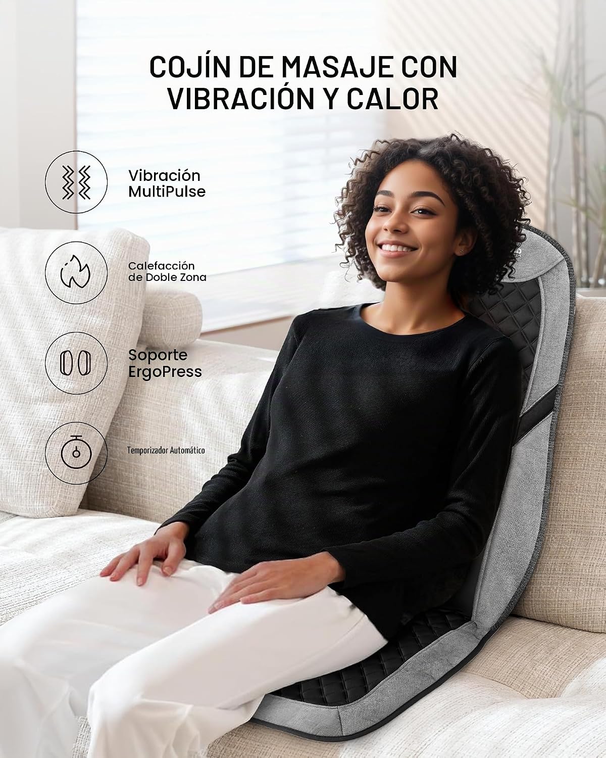 COMFIER - Masajeador de espalda con calor, cojín de masaje para sil...