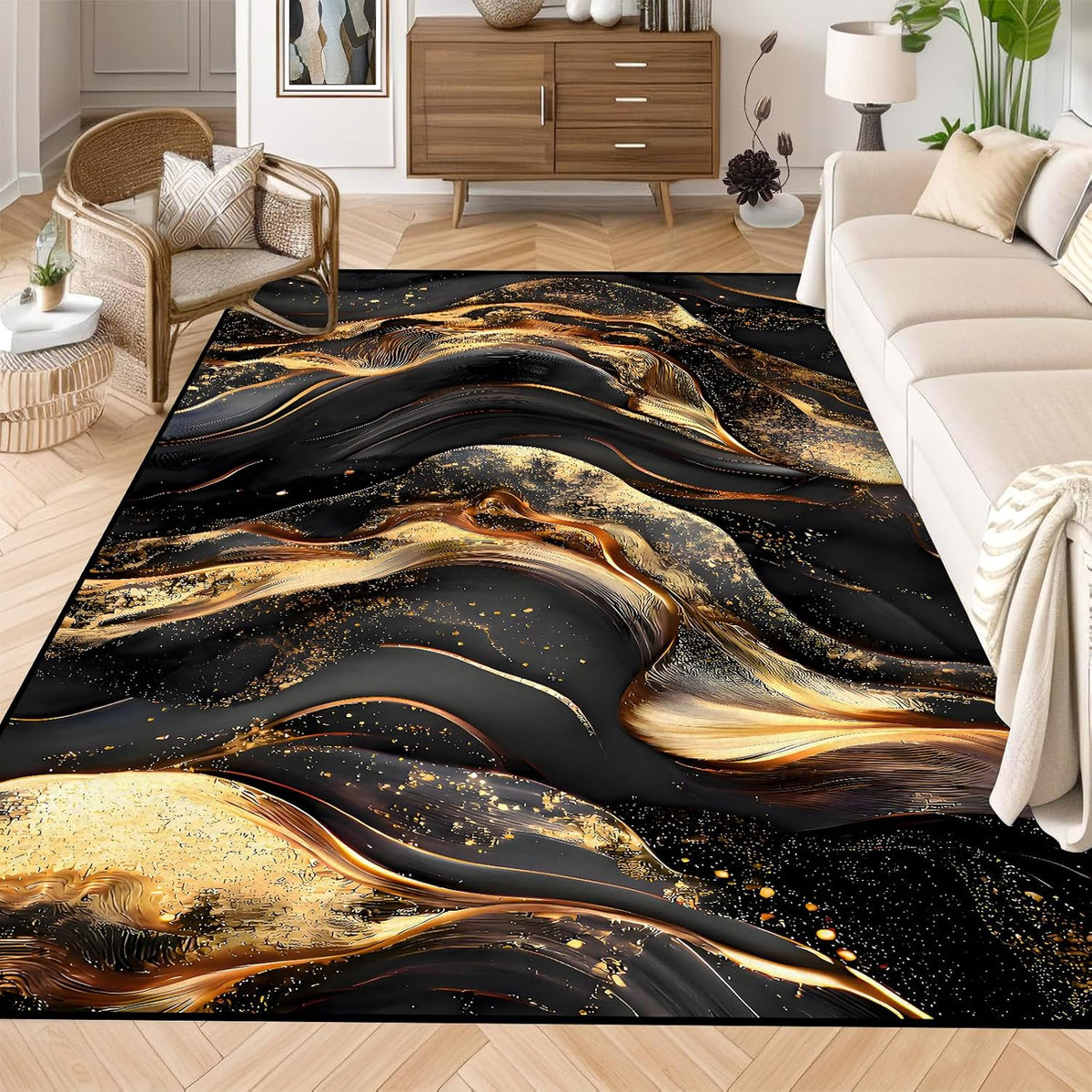 CERYUEE Alfombra de mármol de 5 x 7 pies, alfombra de mármol negro...