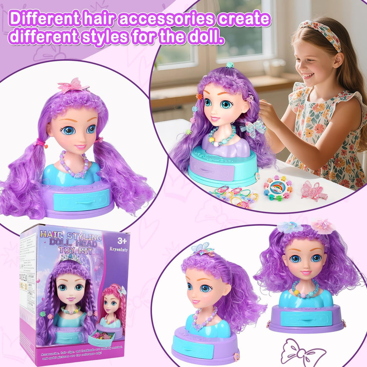 Kryonixty Maquillaje de cabeza de muñeca 4 en 1 para peinar el cabe...