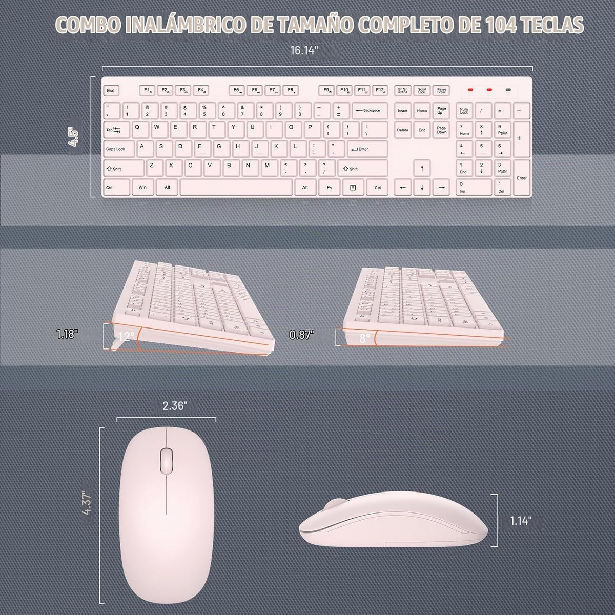 Combo de teclado y mouse inalámbrico, EDJO, teclado y mouse USB ina...