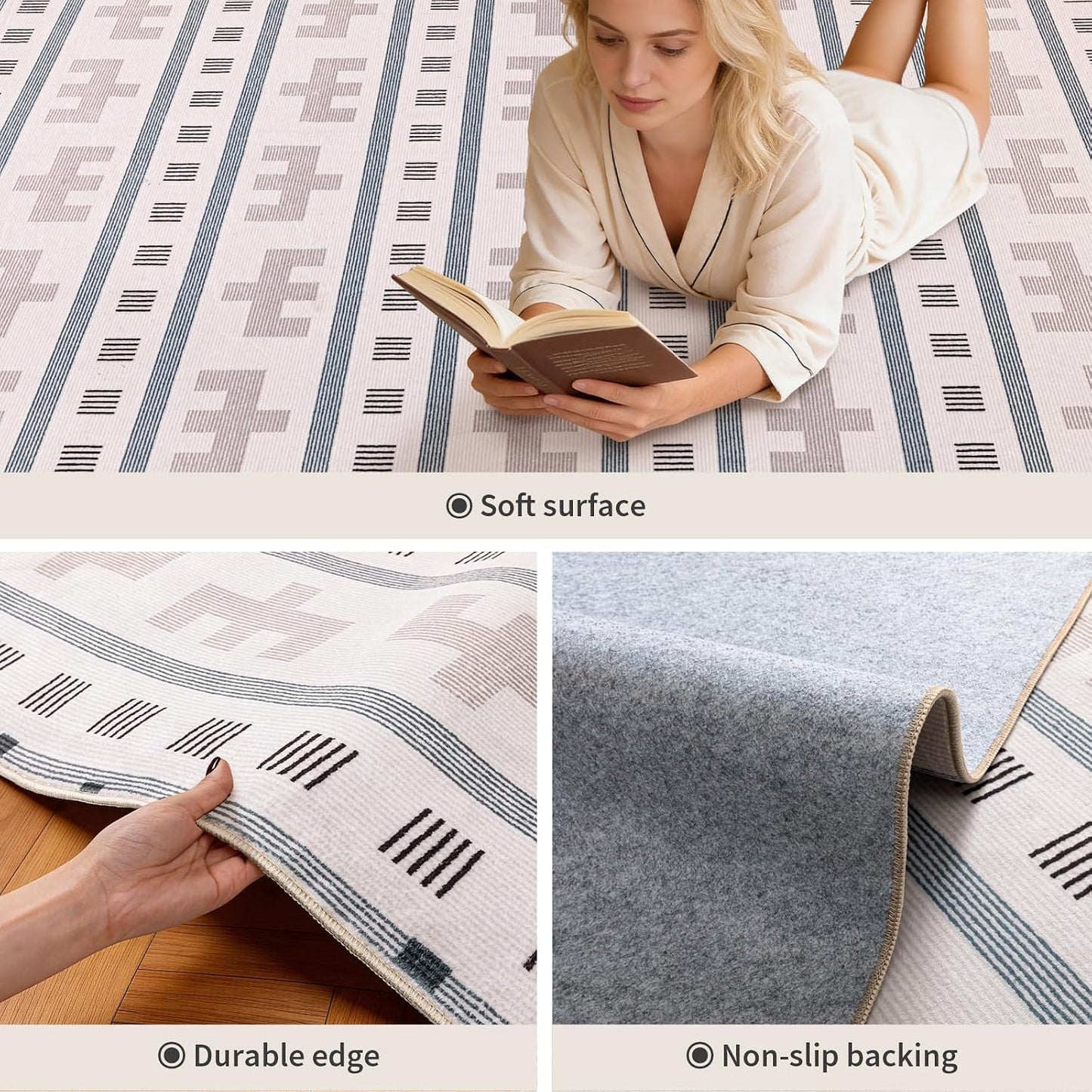 Alfombra lavable de 5 x 7 pies para sala de estar, estilo bohemio s...