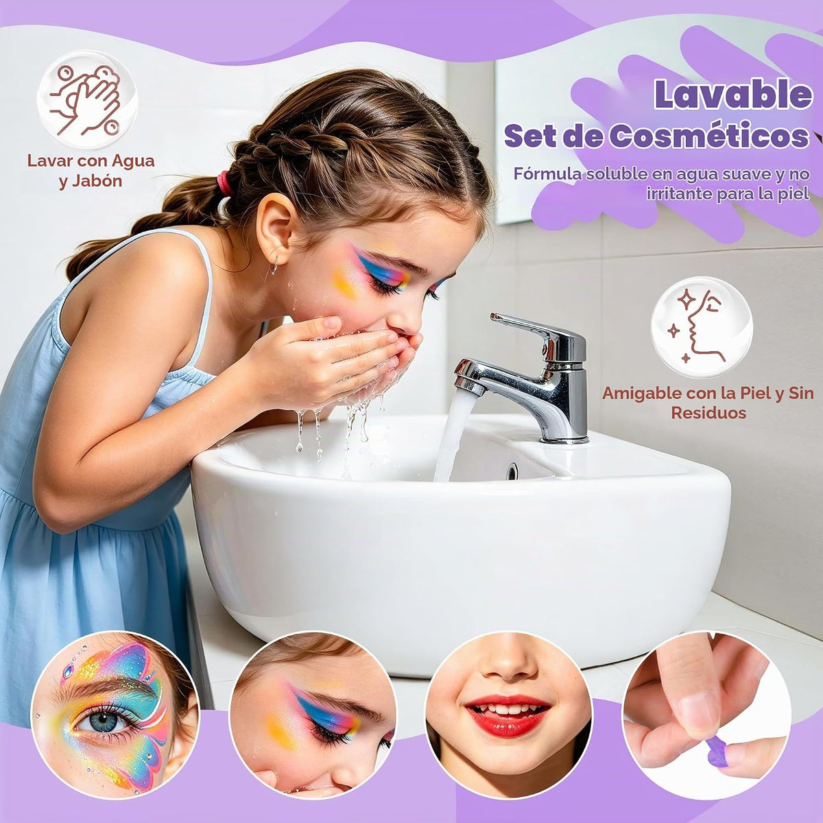 Kit de maquillaje de 59 piezas para niña, estuche de maquillaje lav...