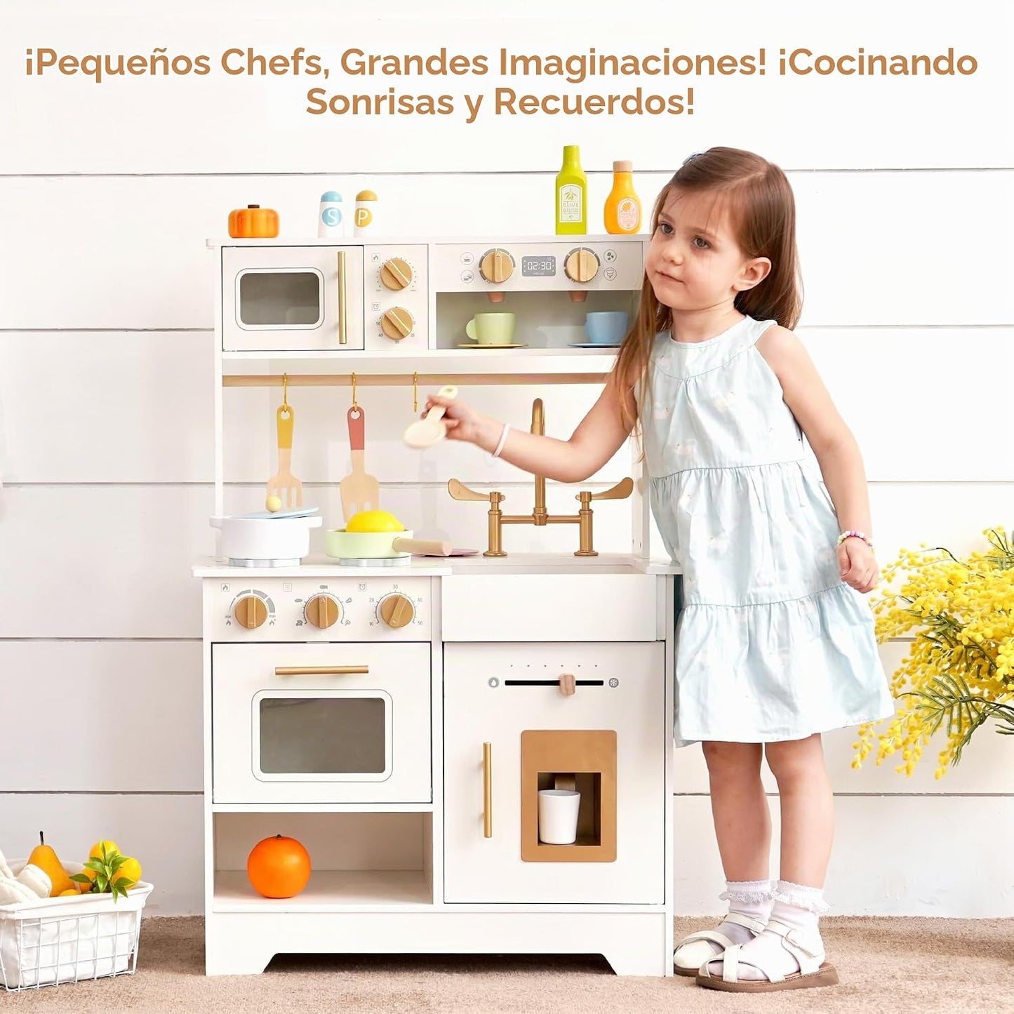 Cocina de juego de madera para niños con máquina de hielo: pequeño...