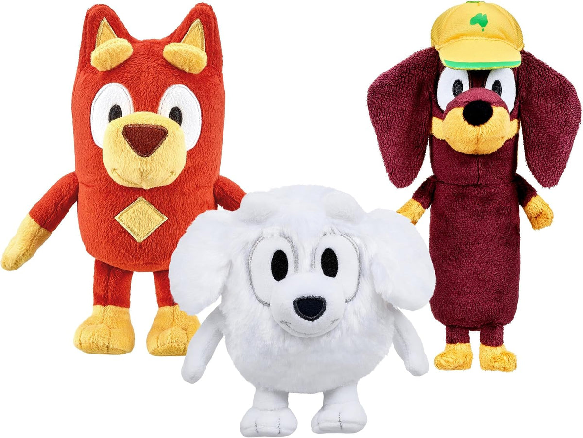 Bluey Friends - Paquete de 3 juguetes de peluche, oxidado, lila y S...