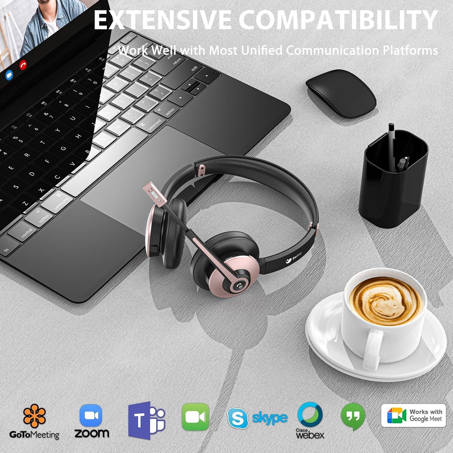 Auriculares inalámbricos con micrófono para el trabajo, auriculares...