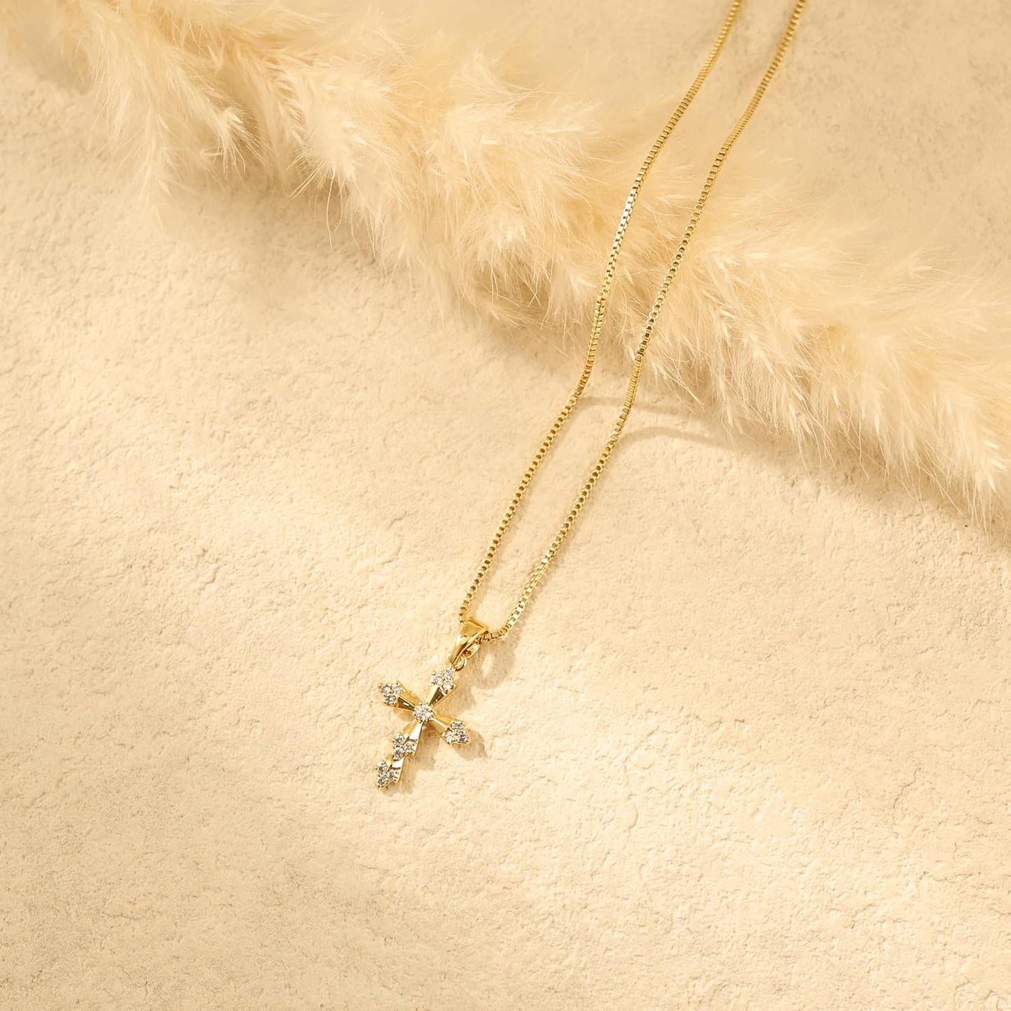 Collar de cruz para mujer, collar de doble cruz chapada en oro de 1...