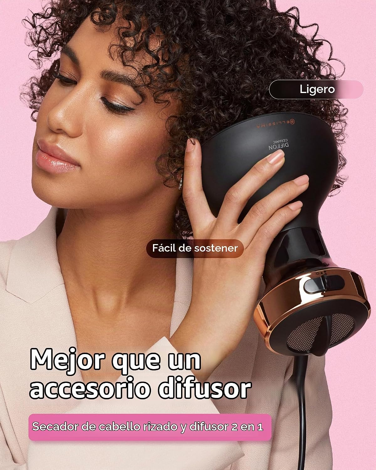 Bellissima - Secador de pelo con difusor de cerámica para cabello r...