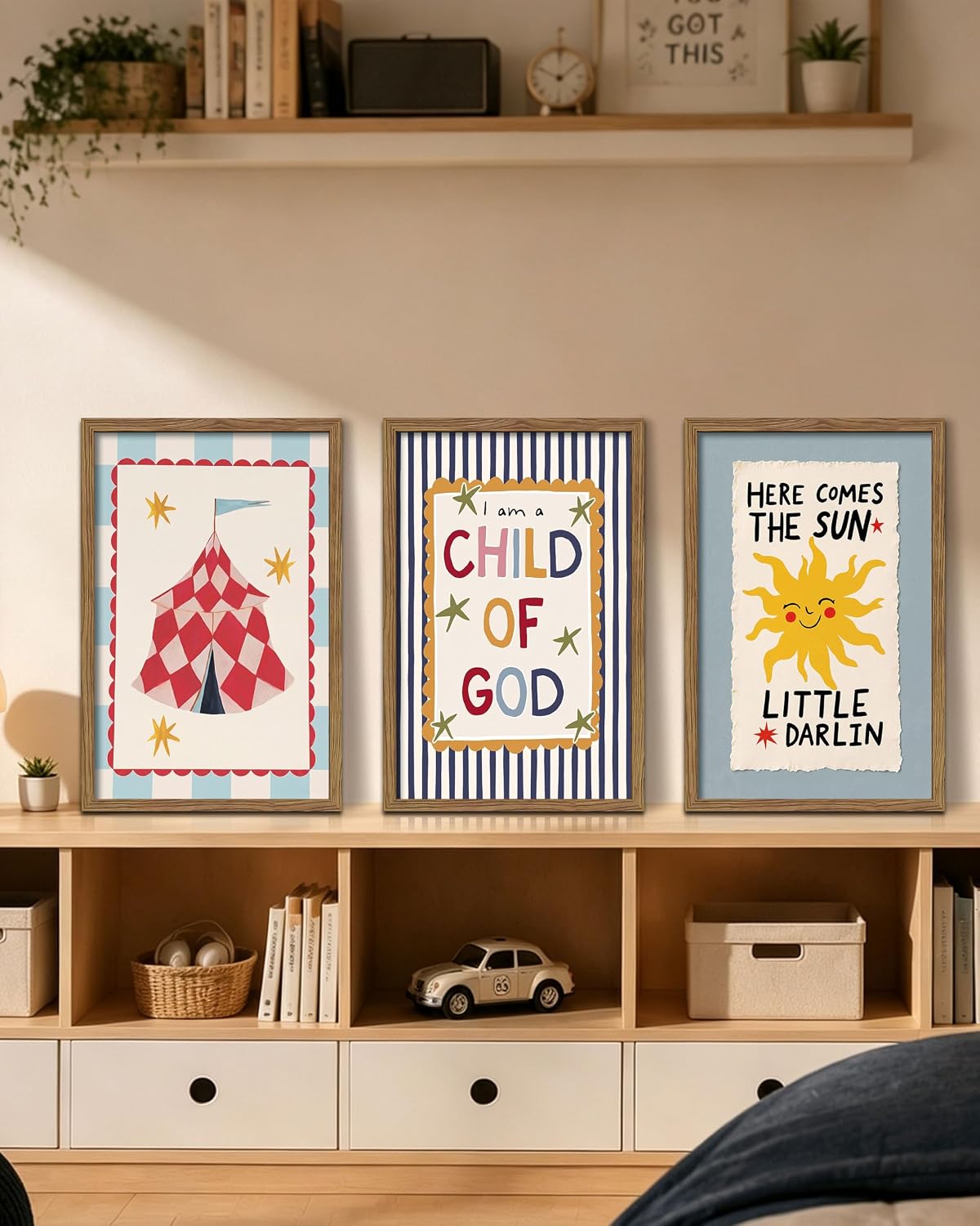 Juego de 3 lienzos enmarcados para pared de guardería cristiana, im...