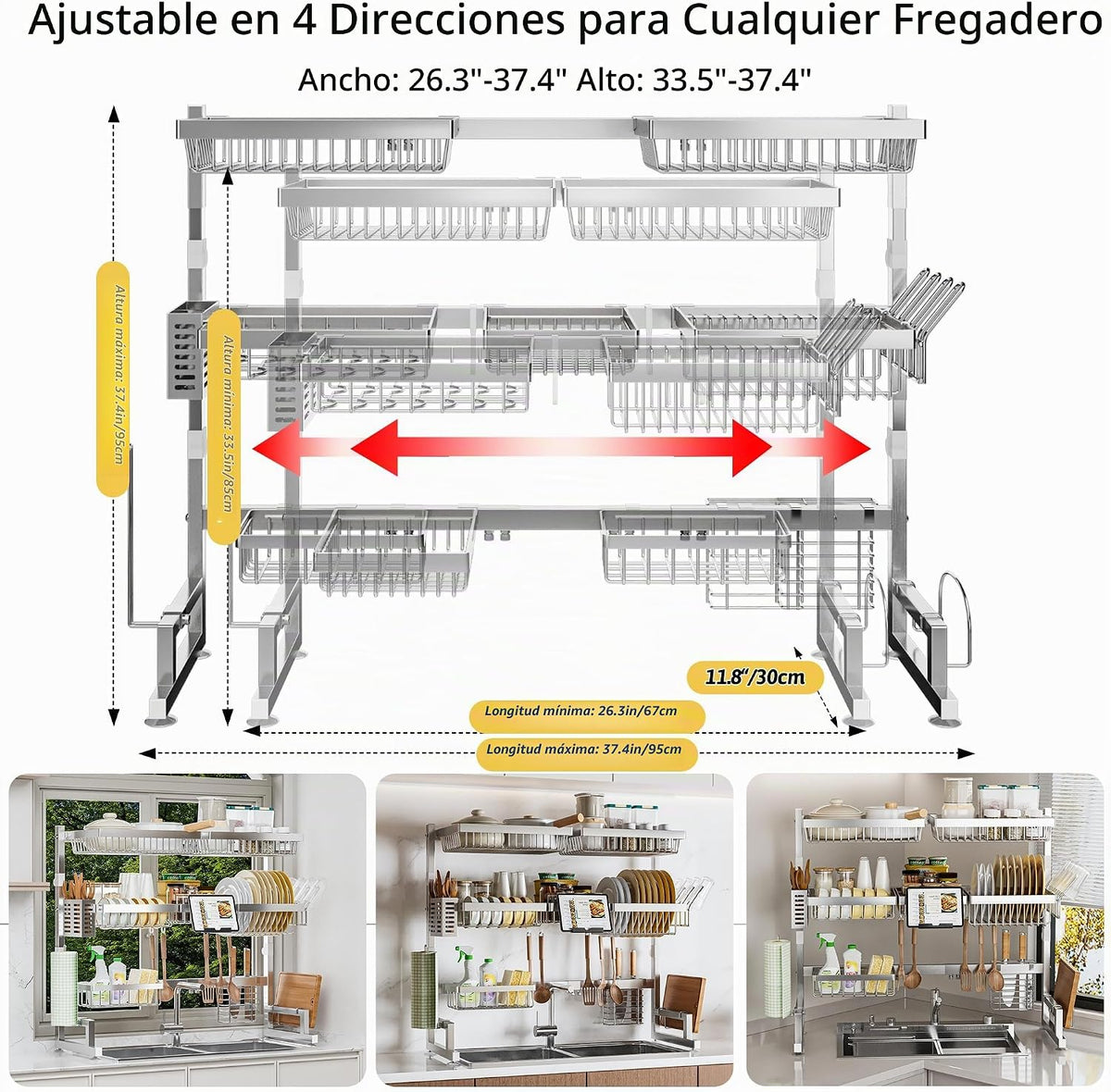ADBIU Lujoso escurridor de platos de acero inoxidable 304 para colo...