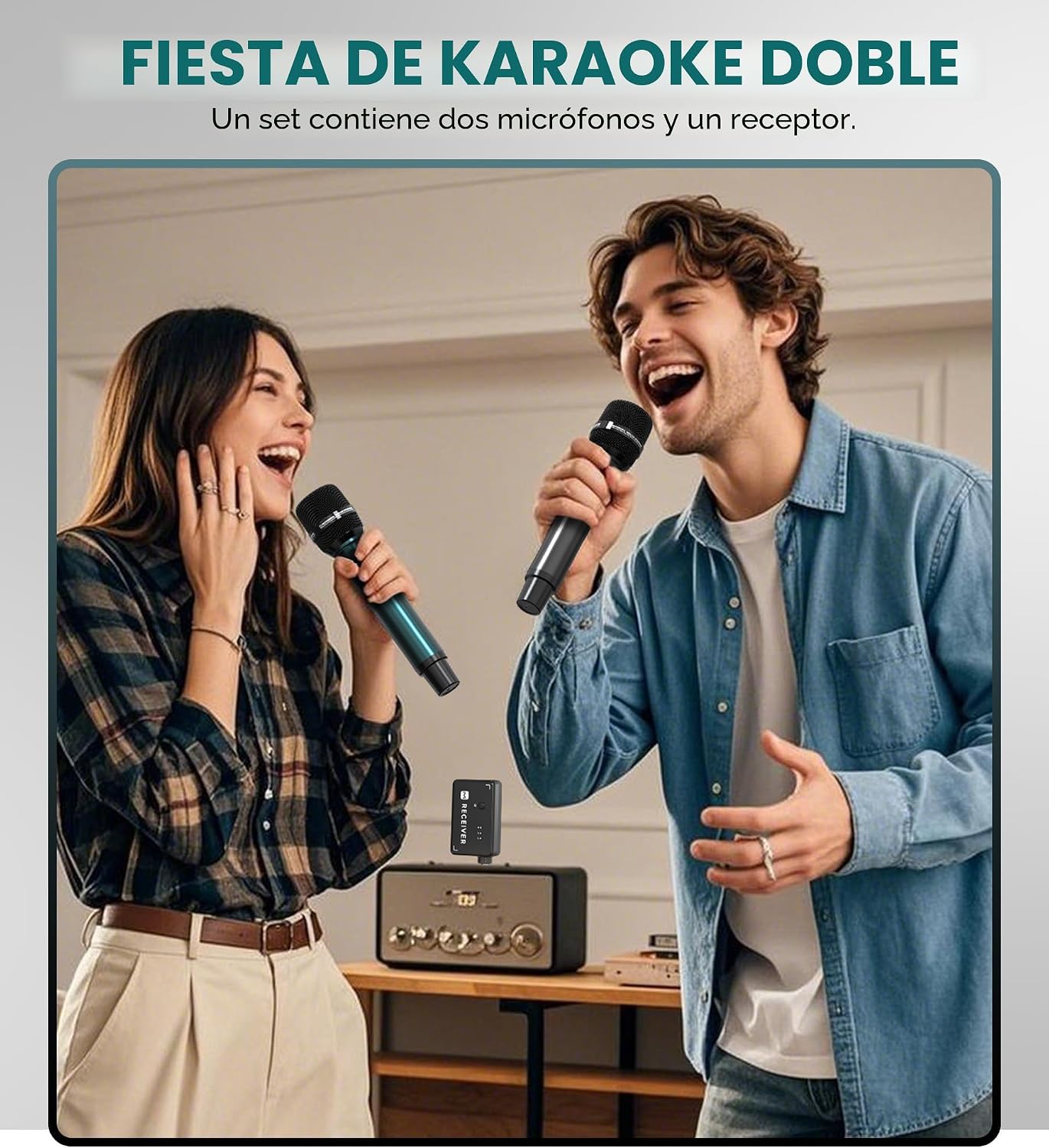 ECHOMUSSY Micrófonos inalámbricos recargables duales para karaoke y...