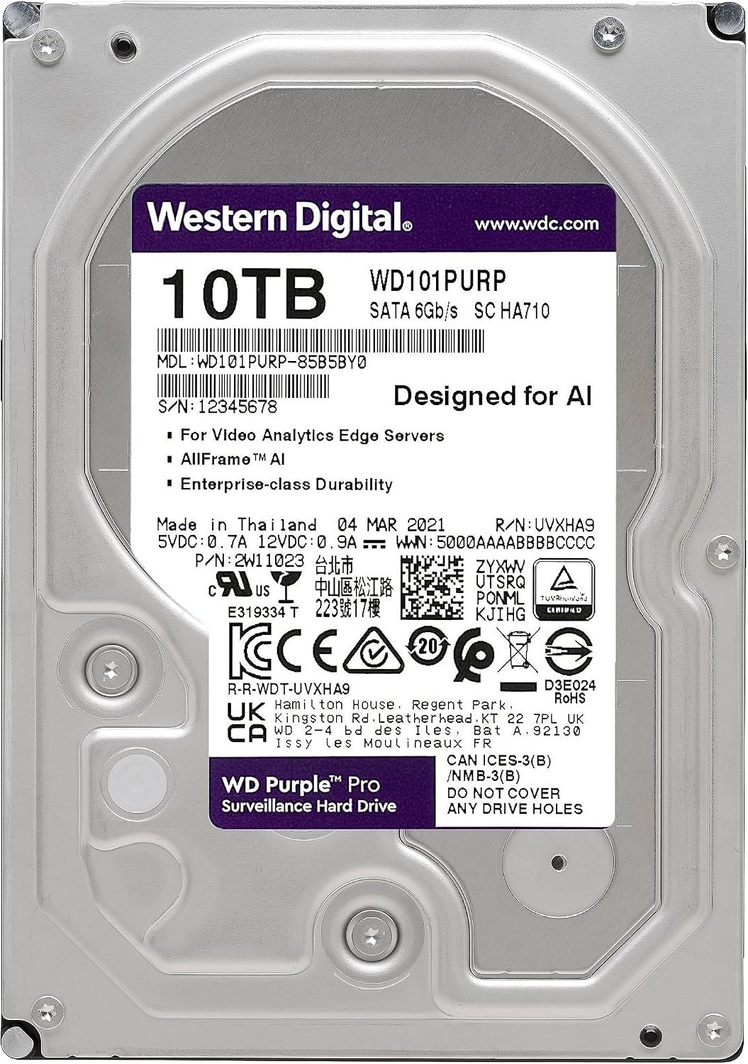 Western Digital 10TB WD Purple Pro Surveillance Disco Duro Interno...