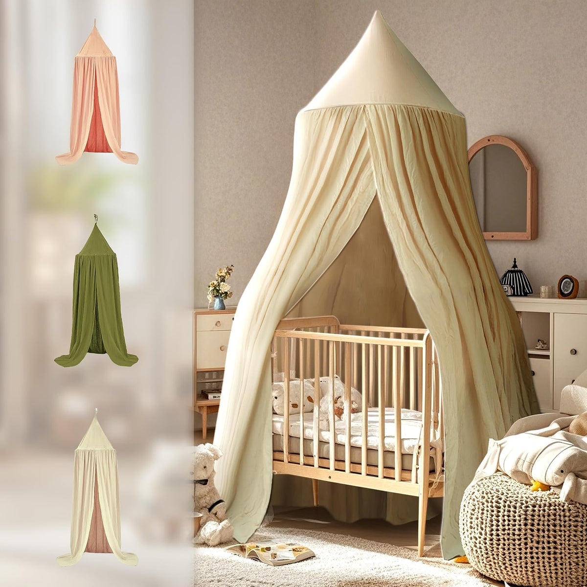 Vhaso Dosel de Cama de Algodón para Niños, Cortina Colgante para Cu...