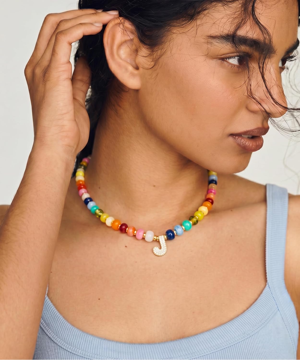 TENTMENTISE Collar con inicial de cuentas coloridas para mujer, col...