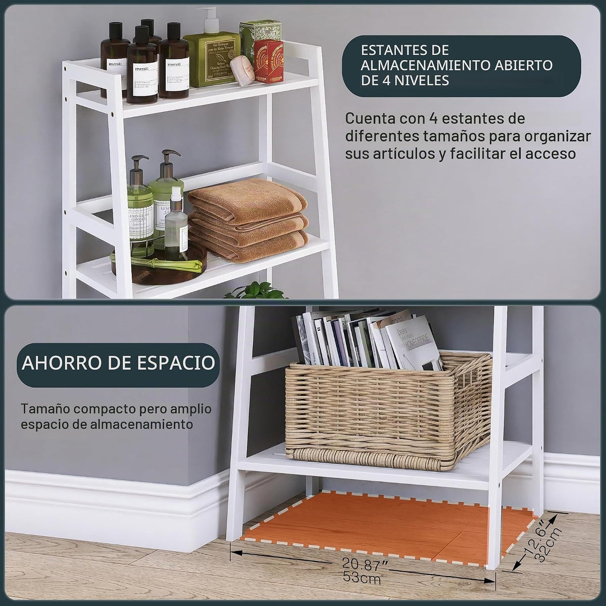 HITNET Estantería de escalera blanca, estantería inclinada, estante...