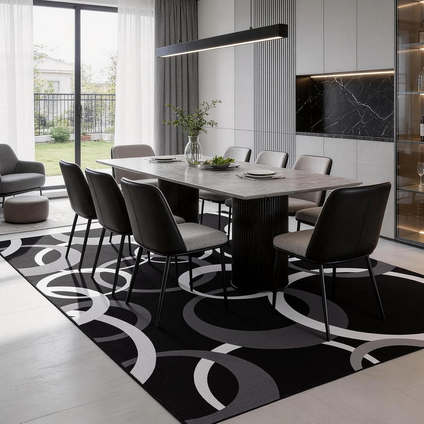 YIHOUSE Alfombra lavable para sala de estar, color blanco y negro,...