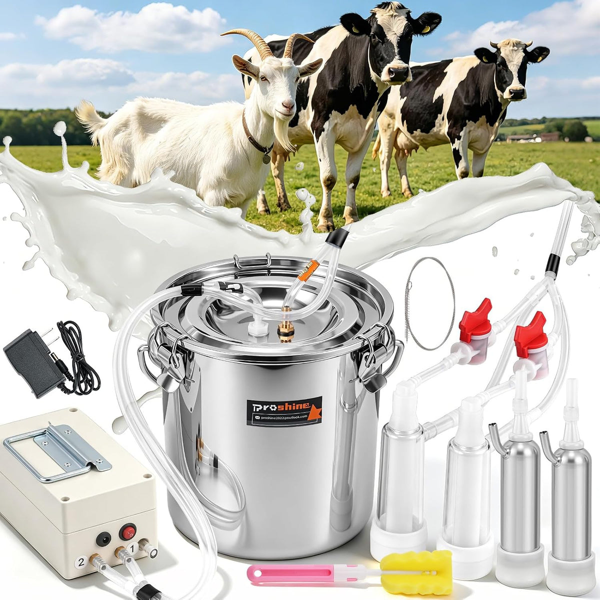 Proshine Ordeñadora de cabra 2 en 1 7L, ordeñadora eléctrica de pul...